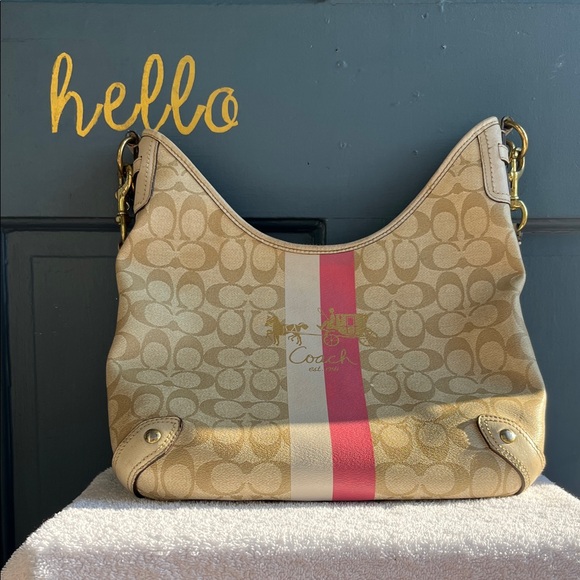Coach Heritage Striped Tan Hobo Shoulder Bag - Picture 1 of 9